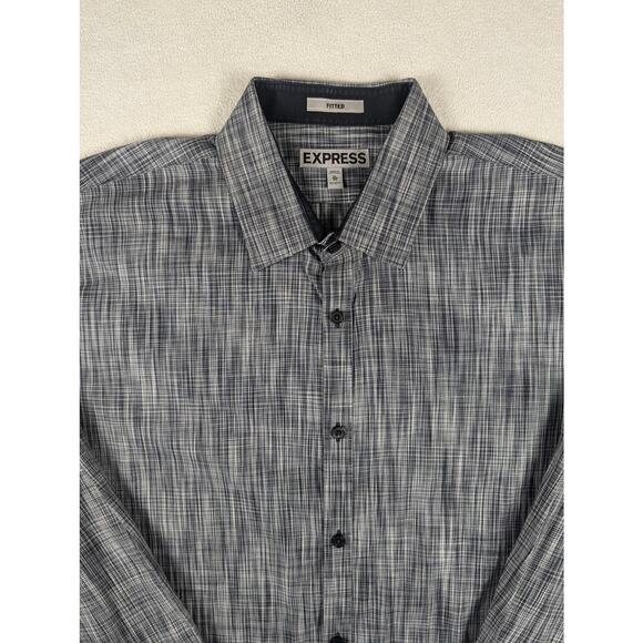 Express Other - Express Men's Long Sleeve Shirt Blue Fitted Size XL 17-17.5 Casual Preppy Office